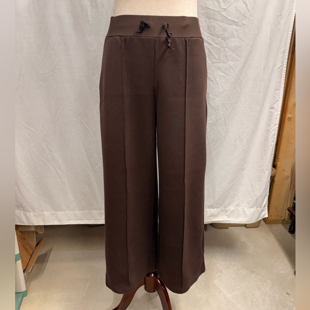 T by Talbots Brown Wide Leg Ponte travel Pants